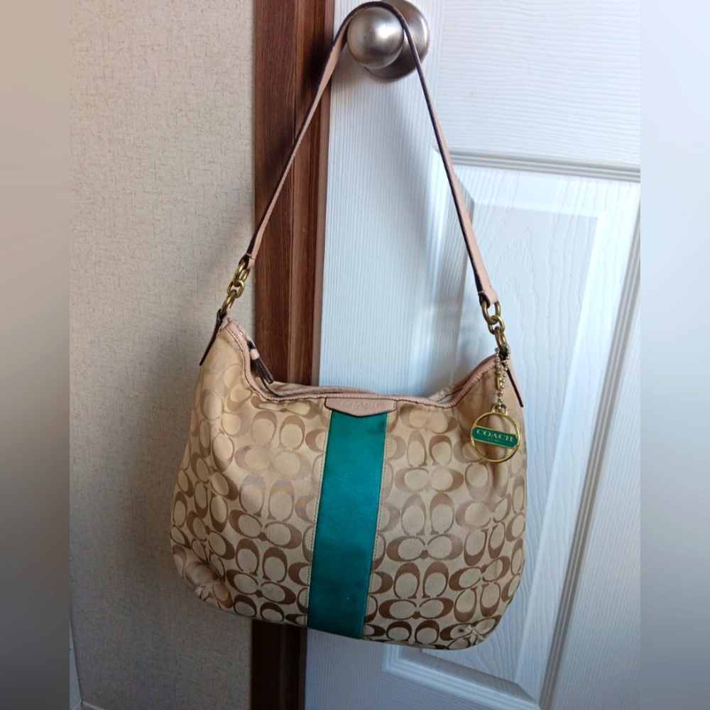 Coach Beige and Teal Shoulder Bag